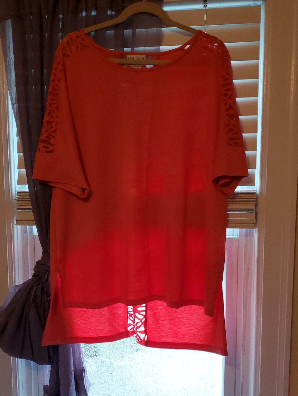 Ava & Viv Coral Short Sleeve Crochet Detail Tunic